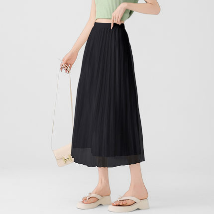 one more2025秋网纱基础烫珠半身裙垂感a字裙高腰显瘦珍珠仙女裙