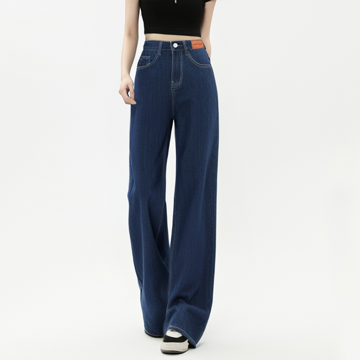 oneMore高腰直筒牛仔裤