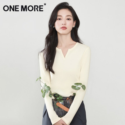 one more内搭打底衫女秋季2025新款气质女士上衣v领修身长袖t恤X