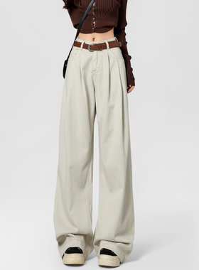 one more2025年文墨浅色职场工装裤女秋季时尚休闲裤百搭老爹韩版