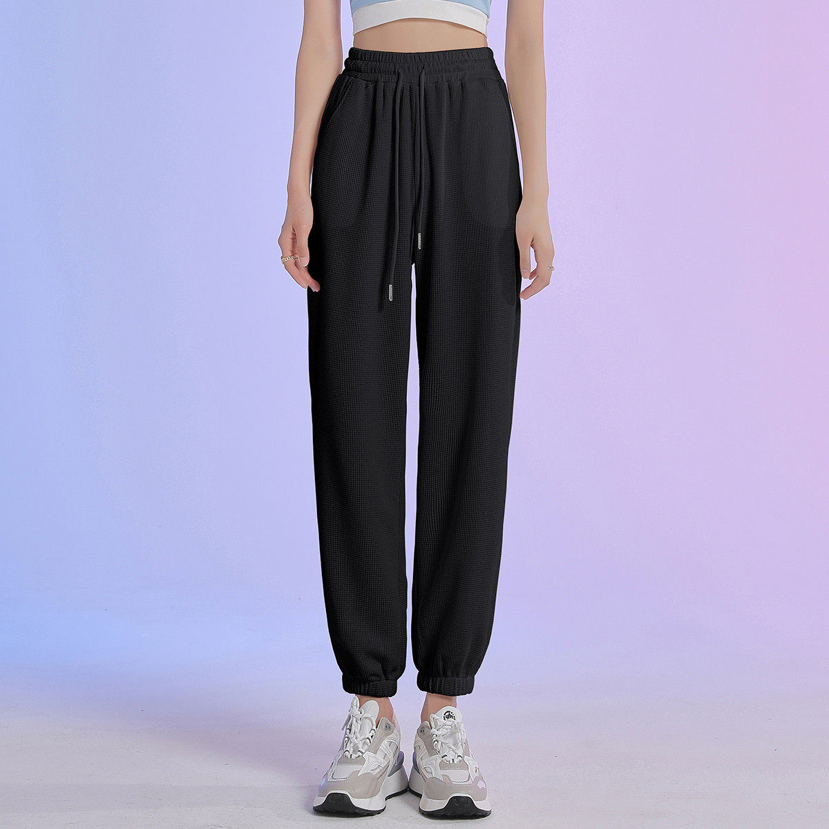 one more夏季薄款运动裤女士2025新款宽松束脚休闲裤高弹