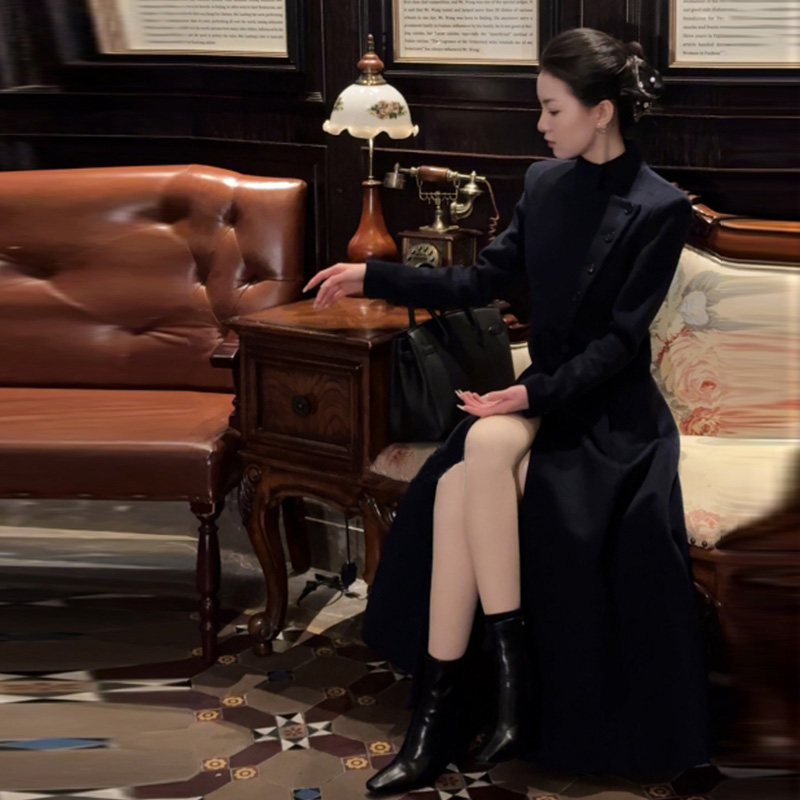 oneMore高级感修身长款毛呢外套