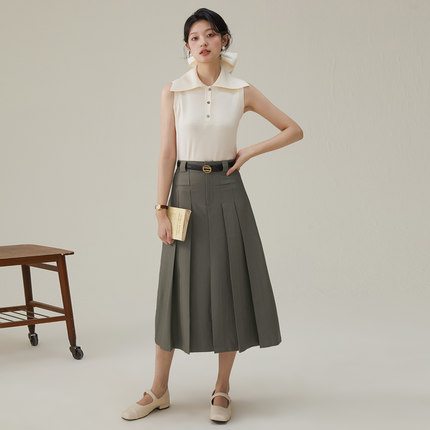 one more2025秋冬美拉德高级感百褶半身裙女A字裙小个子气质半裙