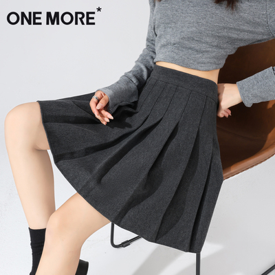 onemore女毛呢纯色百褶裙
