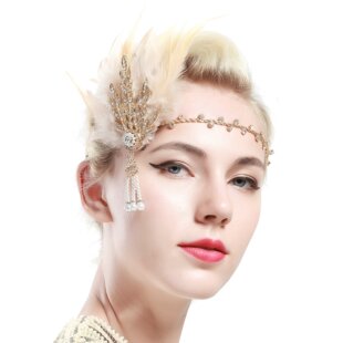 1920s Gatsby pearl headband 舞台表演化妆舞会模特走秀羽毛发带