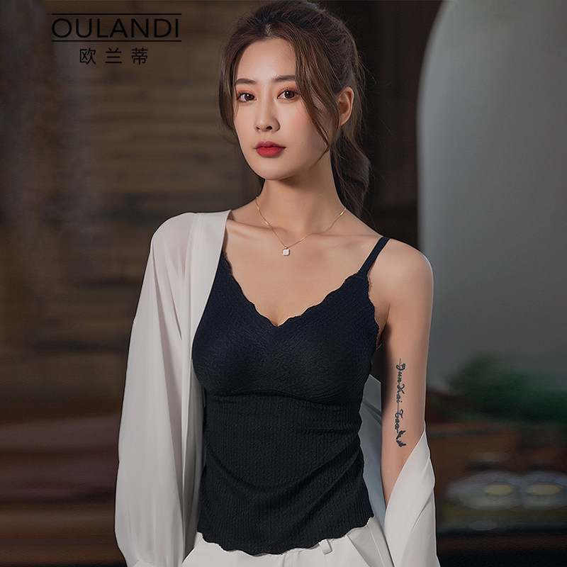 蕾丝吊带背心女文胸一体式内搭带胸垫美背内衣薄款修身打底衫外穿