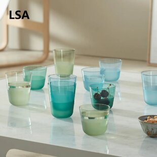 英国LSA进口创意彩色玻璃水杯鸡尾酒杯家用果汁牛奶早餐杯高颜值