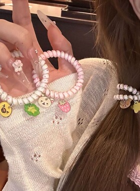 小鸡小熊头绳可爱电话线发圈扎头发绳卡通橡皮筋情侣发饰女童学生