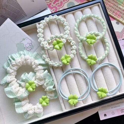 四叶草绿色发圈少女扎发绳高弹力春天橡皮筋可爱头绳情侣发饰女童