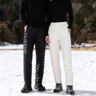 加厚保暖防水小直筒长裤 男女情侣款 外穿 户外轻薄排骨羽绒裤 冬季