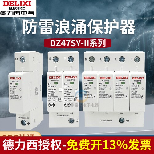 德力西DZ47Y-II浪涌保护器防雷漏电保护器65家用防雷开关电涌385V