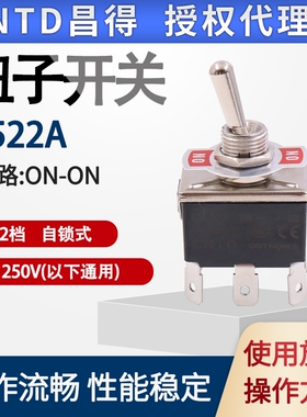 CNTD昌得C522A 15A 12mm摇头臂拨动钮子开关插片式6脚2档250v银点