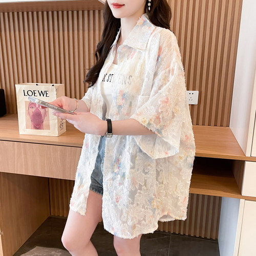 胖m2-300斤特大码轻薄款短袖防晒衬衫女夏季宽松百搭外穿衬衣外套