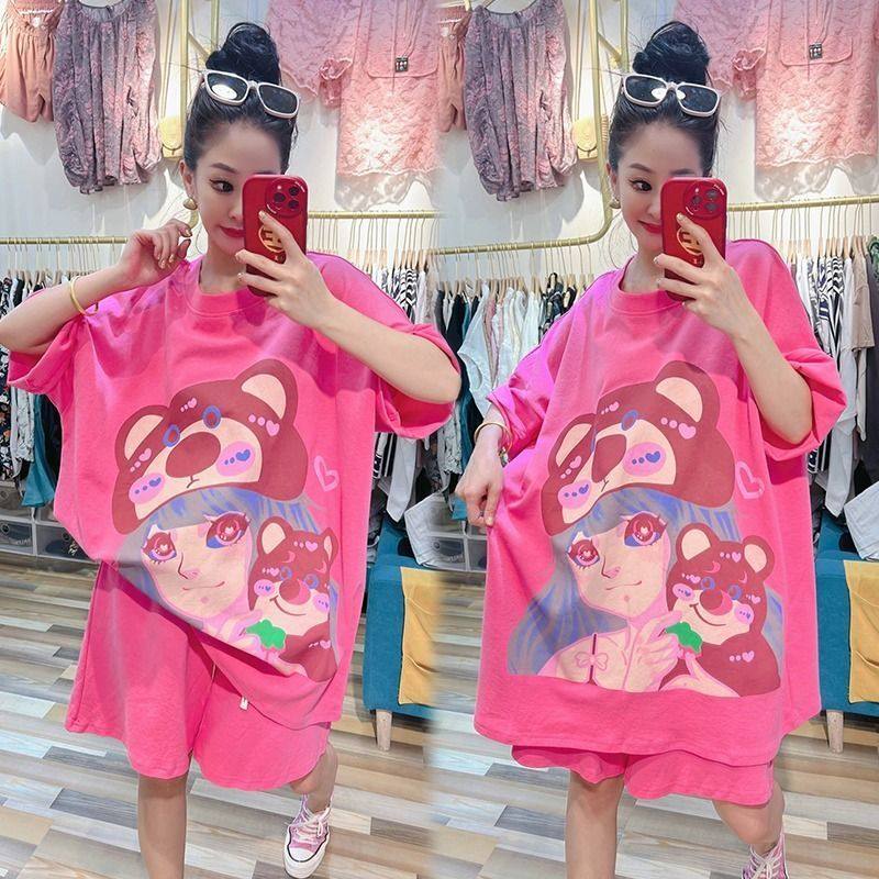 十三行大码女装300斤胖mm卡通印花短袖T恤女宽松上衣短裤遮肉套装,女装/女士精品,时尚套装,淘宝优惠券,粉丝福利购,淘宝优惠卷
