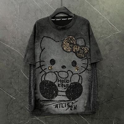 大码300斤HelloKitty亮片T恤ins