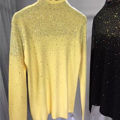 胖m2-300斤特大码秋冬重工烫钻毛衣女紧身高领针织显瘦加厚打底衫