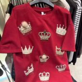 特大码 T恤女国潮上衣女 加厚重磅短袖 300斤胖mm重工镶钻皇冠新款