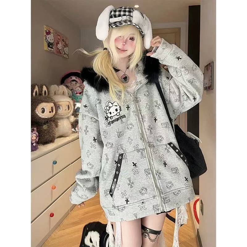 欧货通勤简约休闲风满印卡通兔耳朵连帽卫衣女保暖加绒秋冬款外套,女装/女士精品,卫衣/绒衫,淘宝优惠券,粉丝福利购,淘宝优惠卷