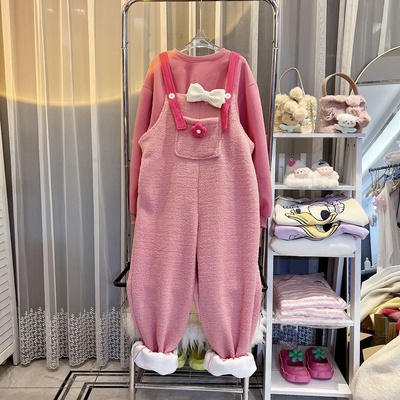 超大码2-300斤胖mm新款韩版羊羔毛绒连体裤女百搭洋气加绒背带裤