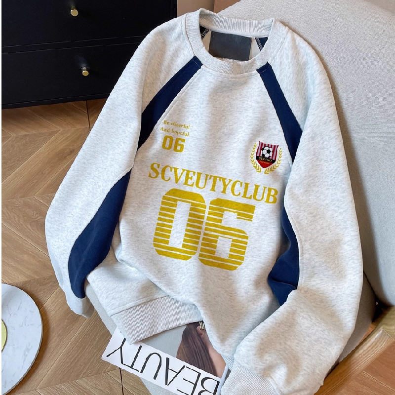 美式复古黑白拼色赛车风卫衣女春秋ins潮牌欧美高街插肩长袖上衣