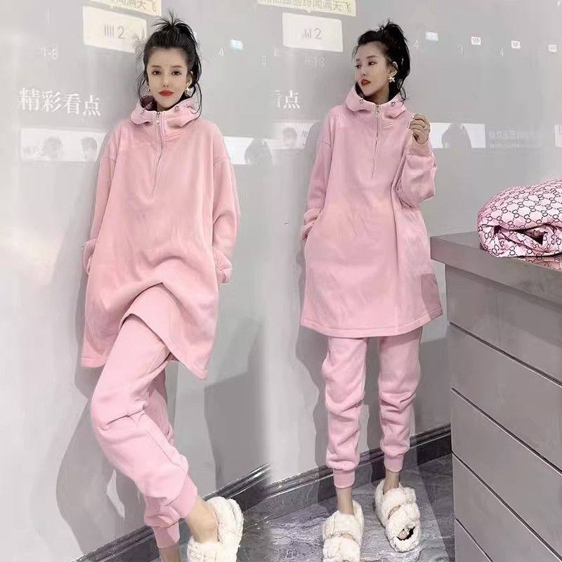 特大码2-300斤胖mm秋冬中长款拉链连帽加绒卫衣套装卫裤两件套女,女装/女士精品,时尚套装,淘宝优惠券,粉丝福利购,淘宝优惠卷