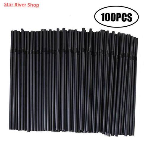 100pcs/Set Black Cocktail Straws Black Plastic Straw For Bir