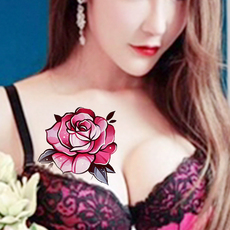 玫瑰花花臂胸部小清新纹身贴防水男女持久仿真刺青纹身贴纸