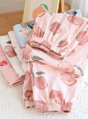 春秋甜美针织纯棉睡裤休闲夏季女薄款全棉家居裤收口休闲裤遛弯裤