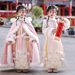 汉服女童马面裙冬季中国风连衣裙2025新款加厚冬装儿童拜年服套装