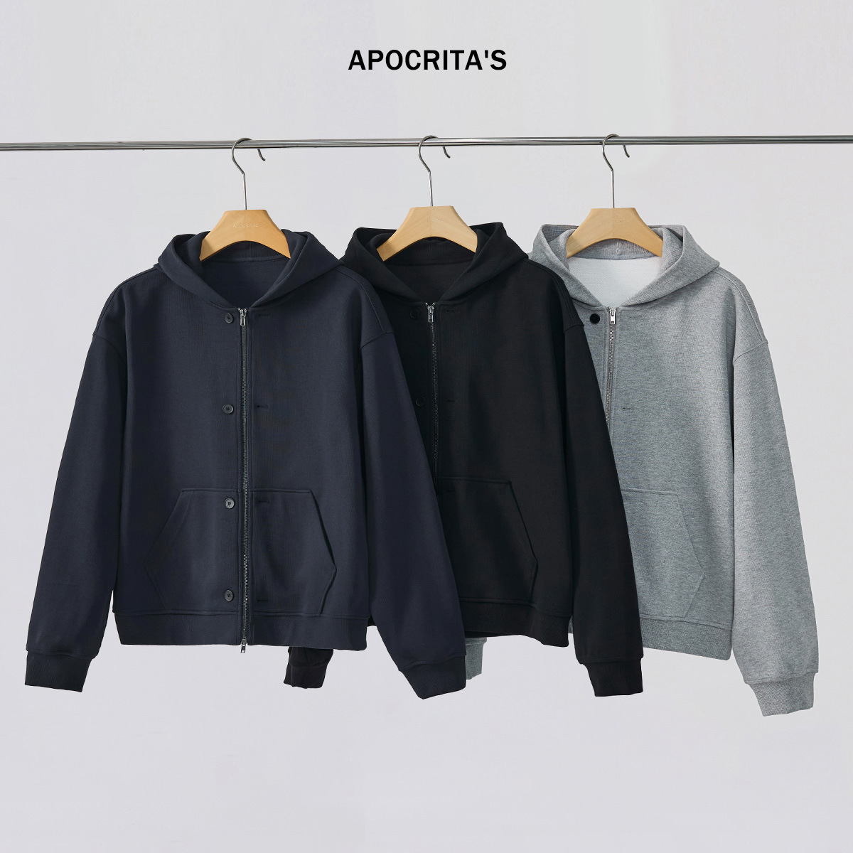 APO男装|青年连帽卫衣男女秋冬潮牌百搭宽松运动休闲拉链开衫外套