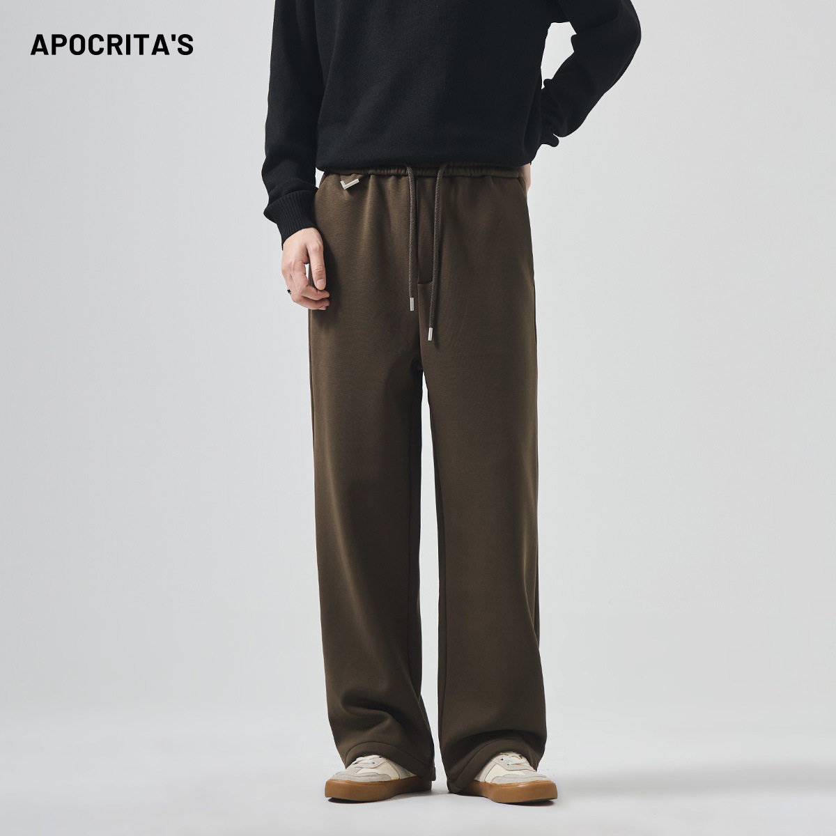 APO男装|青年运动休闲裤男冬季加绒加厚百搭宽松直筒松紧系带长裤