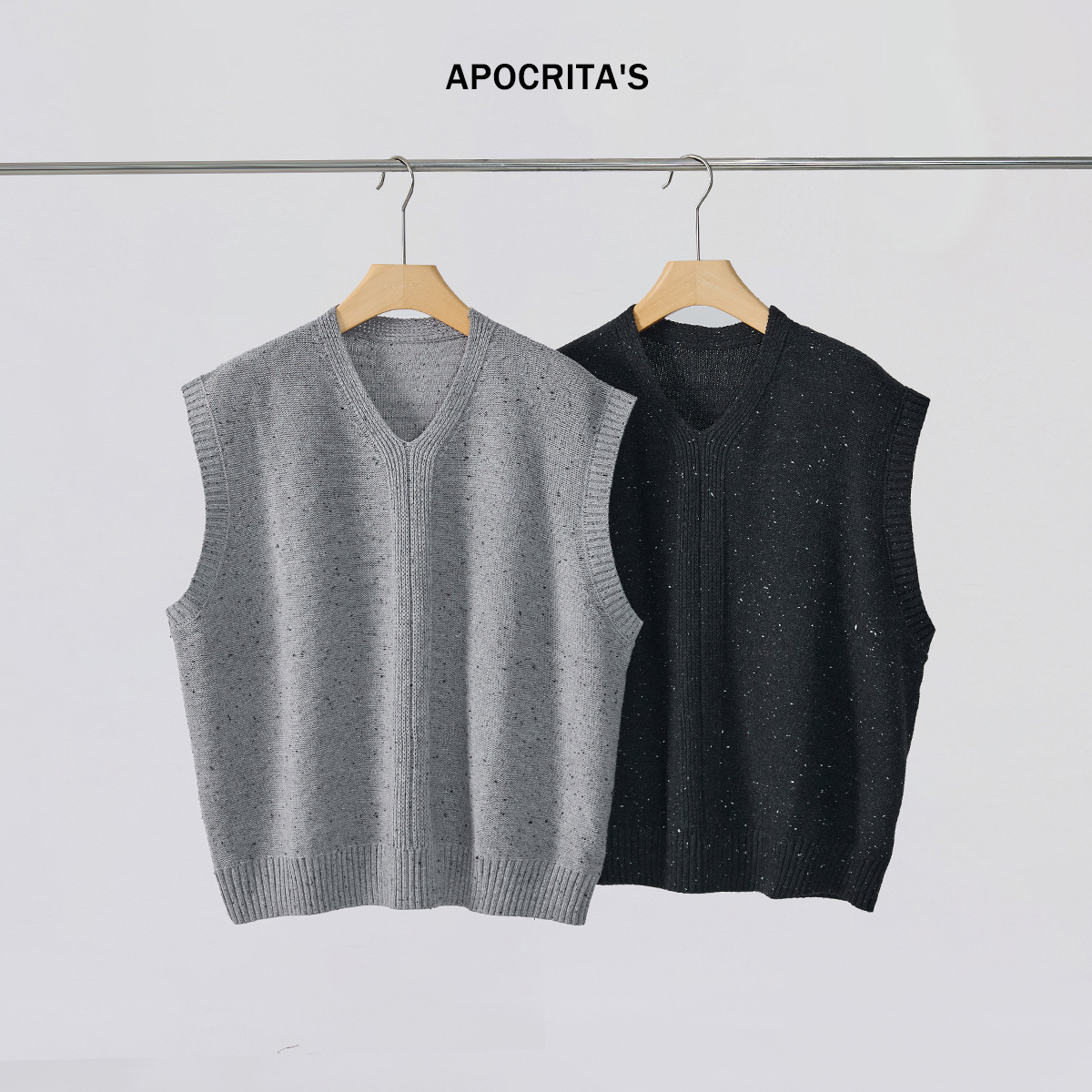 APO男装 |跨境毛衣男女宽松V领彩点针织马甲背心叠穿慵懒感打底
