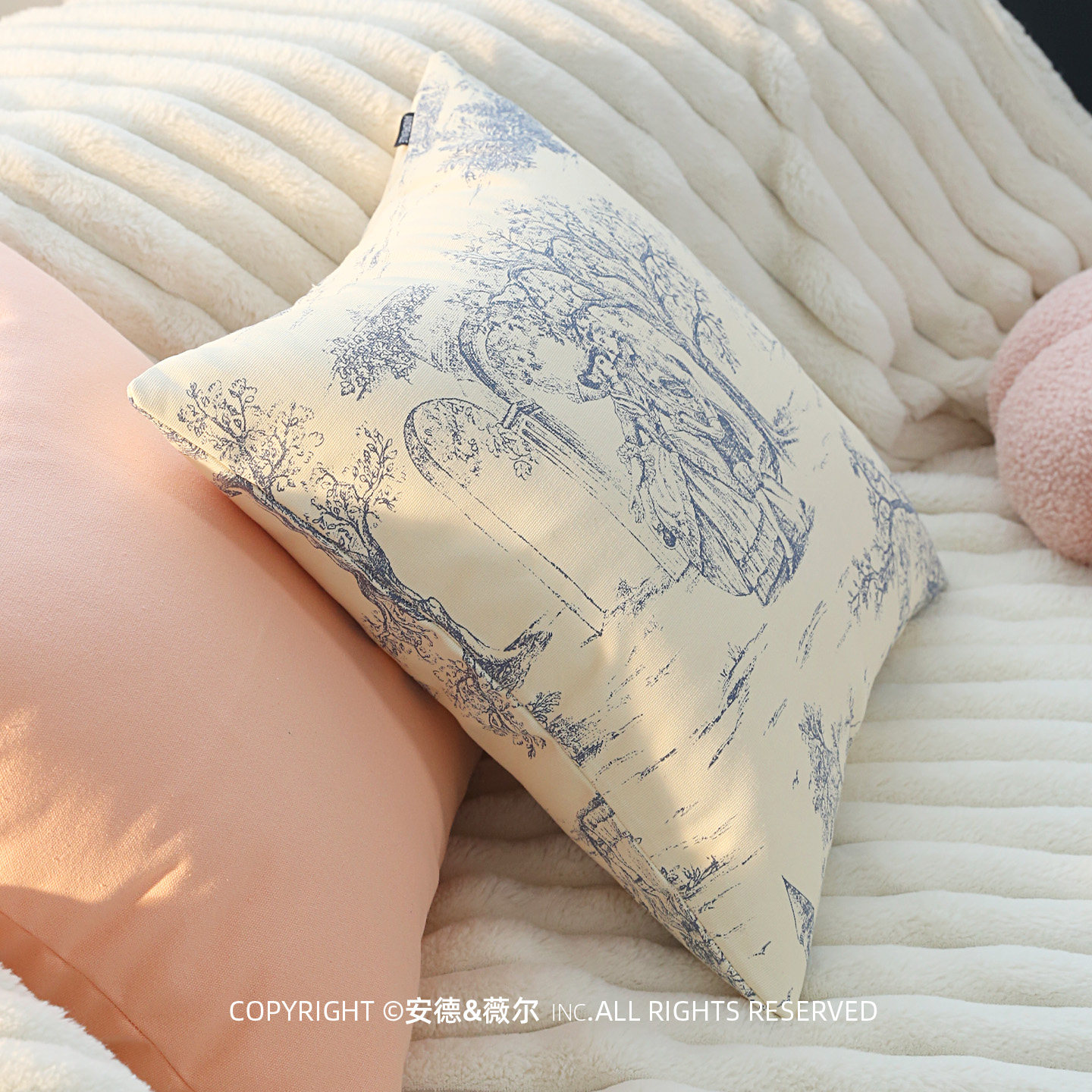 法式复古柔粉蓝色抱枕套客厅沙发卧室靠枕套飘窗靠背床上纯棉靠垫