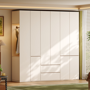 北美进口实木橡木衣柜2026奶油风家用卧室定制分段式 收纳衣橱柜