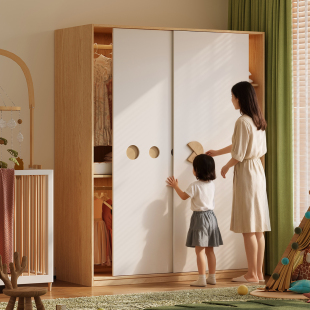 国补全实木推拉门儿童衣柜家用小户型男孩女孩收纳柜定制宝宝衣橱