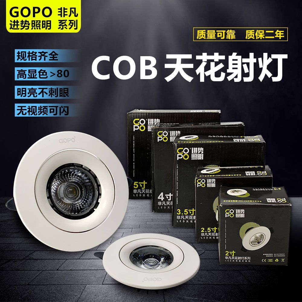 进势照明非凡COB天花灯led射灯嵌入式筒灯酒店工程可调光角度