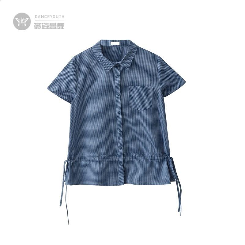 夏季法式学院风抽绳收腰木耳边女