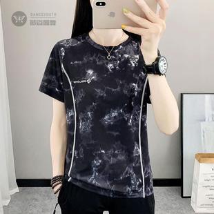 速干恤登山跑步 上衣起订新款 24D601弹力印花圆领短袖 时尚