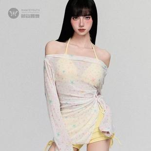 纯欲风泳衣女感2025新款 海边度假三件套分体保守平角学生 长袖