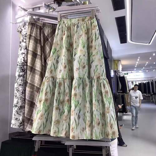 法式复古小众碎花镂空高腰A字女