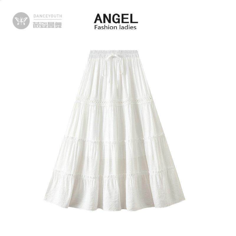 白色花边半身裙女2025春新款高腰中长款a字蓬蓬镂空蛋糕裙D821