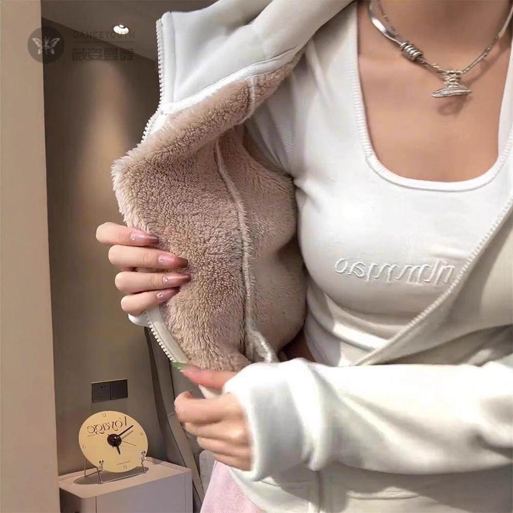 特厚连帽卫衣外套秋冬季修身瑜伽服摇粒绒内搭加绒加厚上衣