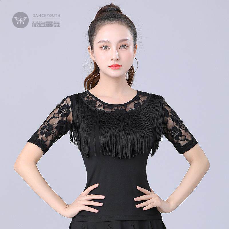 拉丁舞上衣女成人摩登舞流苏短袖广场舞蹈跳舞练功服夏季新款演出