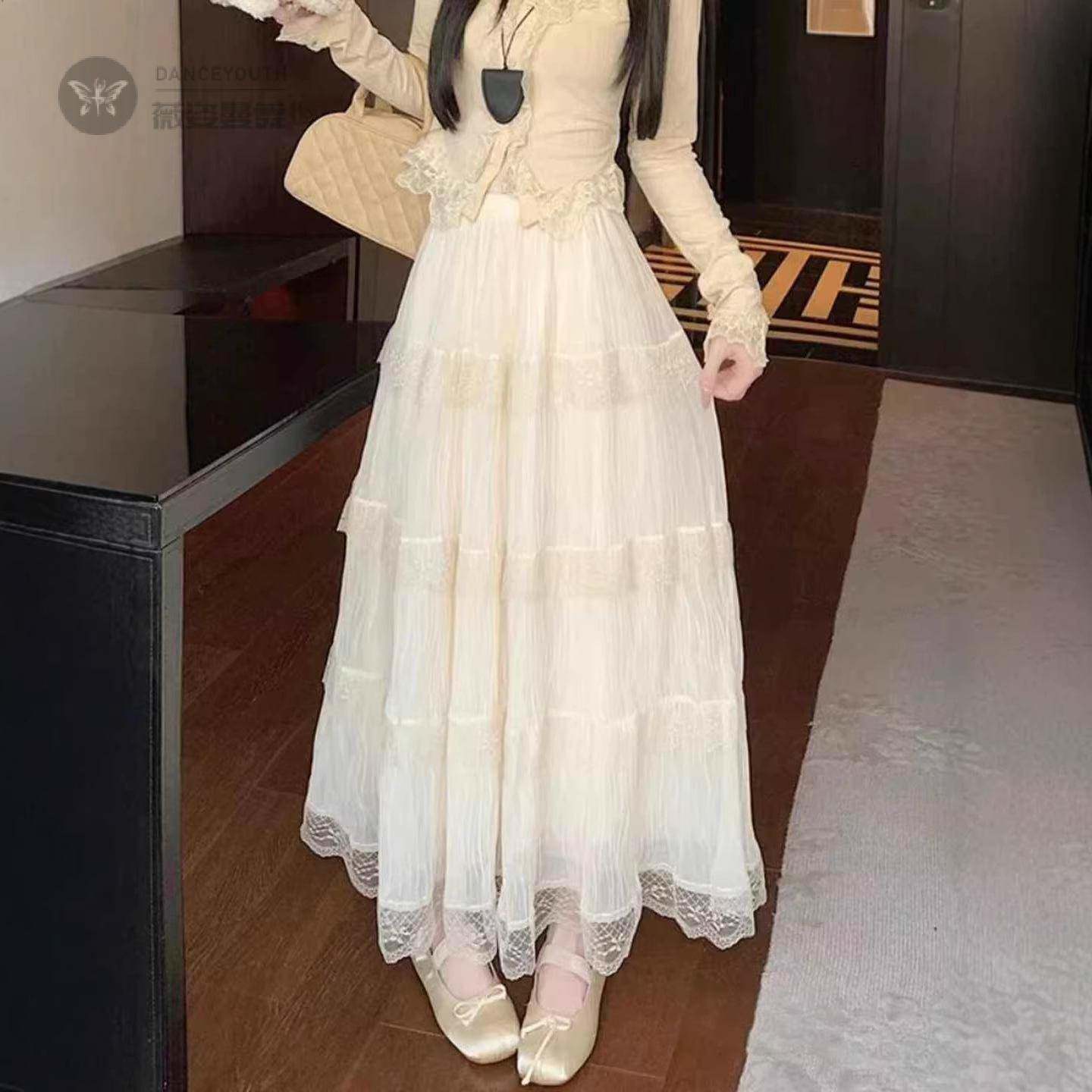法式蕾丝网纱蛋糕裙女早春夏季