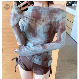 泳衣女款分体挂脖纯欲网红风微胖遮肚子显瘦保守长袖三件套感