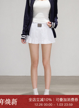 Moxiebabe学院风小众减龄白色半身裙女装秋季高腰显瘦百褶裙短裙