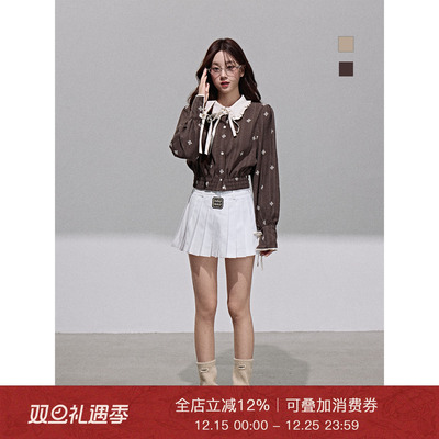 甜美娃娃领衬衫女条纹印花上衣