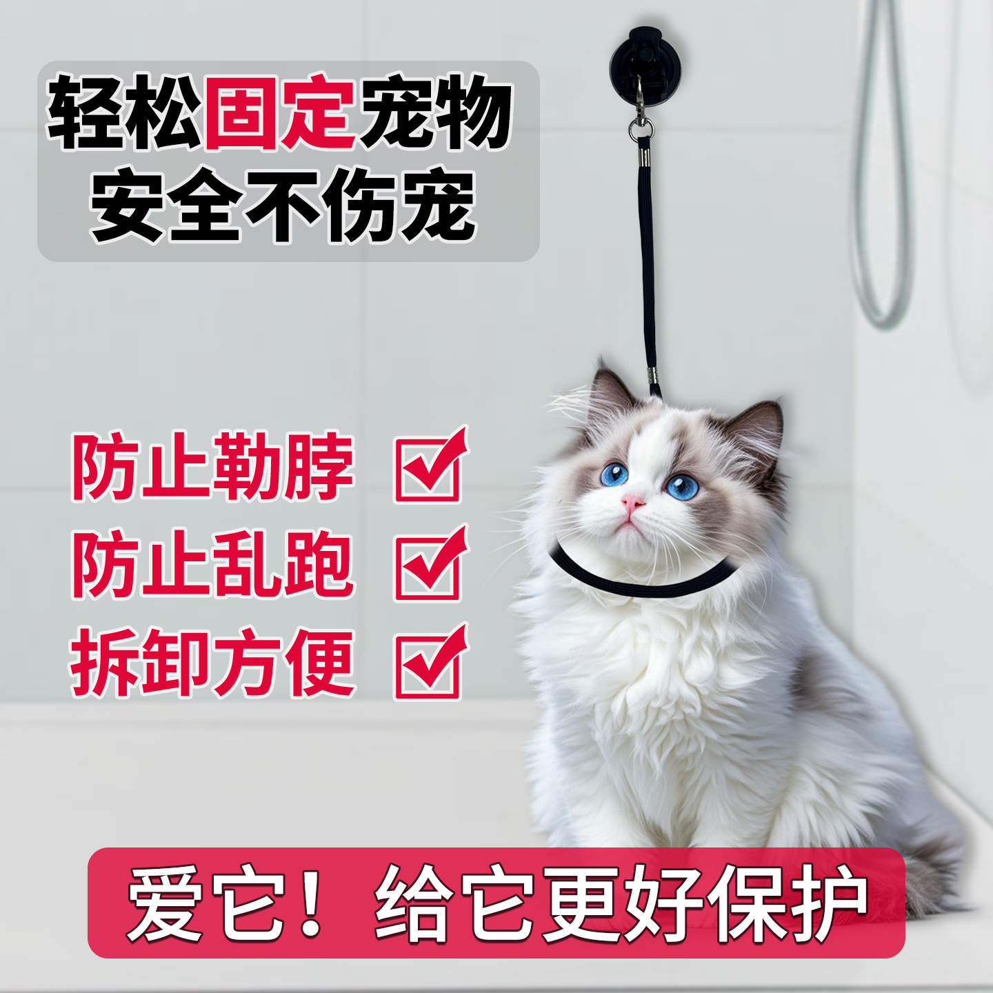 猫咪洗澡固定绳猫咪洗澡固定神器猫绳小猫防挣脱牵引绳家用牵引带