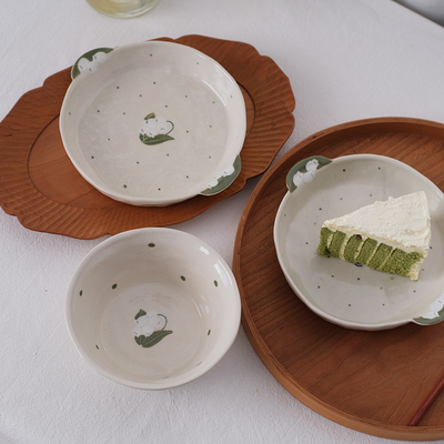川谷 铃兰碗日式家用甜品碗陶瓷餐具盘子菜盘家用ins风碗碟套装