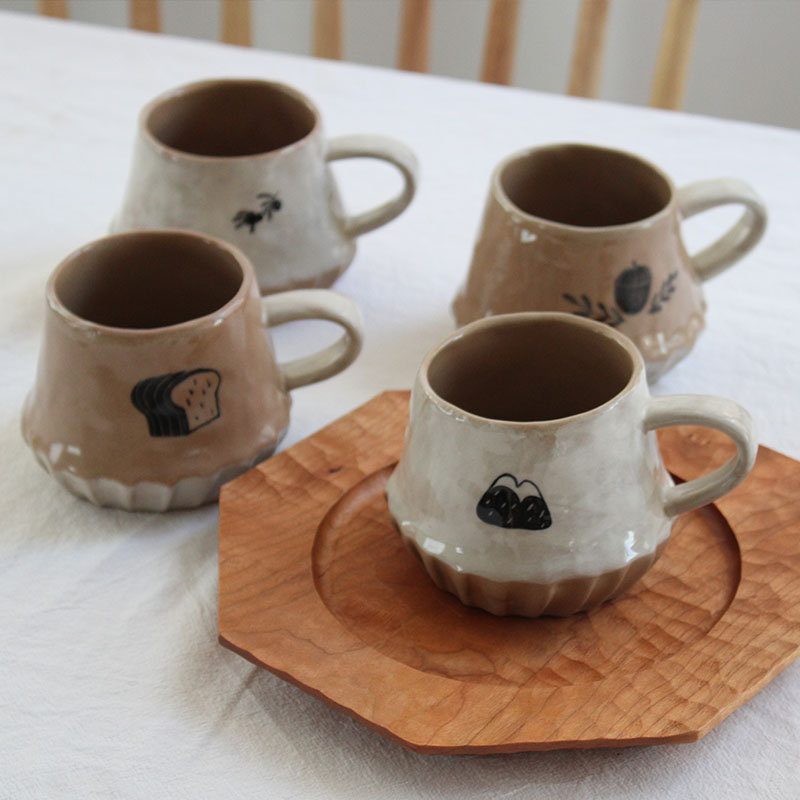 川谷 日式挂耳咖啡杯带勺子ins风陶瓷马克杯女生杯子家用 早餐杯